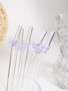 4/7PCS  Butterfly Straws Transparent Reusable Bent Glass Straws Ideal for Tea Iced Coffee Perfect for Weddings & Gifts