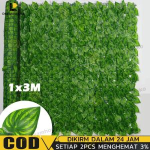 Ornamen Tanaman Hias Dinding: Daun Rambat Sintetis 1M*3M & Rumput Buatan Plastik Dinding
