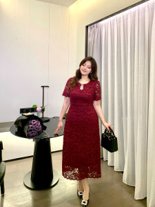 GLEC | Slimming Wine Red Lace Dress