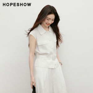 HOPESHOW | Stylish Utility Belted Off-Shoulder Flap Collar Short Top