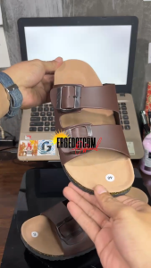 ERGE 39-43 Sandal Selop Pria Premium Polos Cokelat Matte Gaya Trendy Gesper Besi Casual Elegan Anti Selip