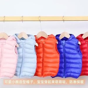 Baby Boys Girl Warm Down Vest Autumn Kids Cotton Thin Warm Waistcoat Children Winter Clothes Solid Hooded Jackets 1-6 Years
