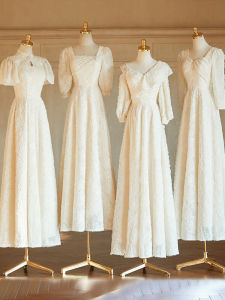 Champagne Color Maids Dress Long Sleeve Womens Style Sister Group Formal Gown Elegant A-Line Skirt Suitable for Daily Wear