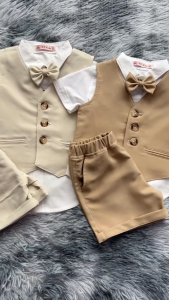 Bộ yếm vest gile công tử đầy tháng thôi nôi bé trai 5-26kg (size cặp bé nhỏ và lớn)