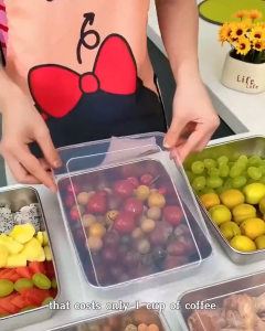 CHOVY 304 Stainless Steel Box Kitchen Storage Box with Lid Fresh Keeping Fruit Containers Food Sealed Trays for Picnic