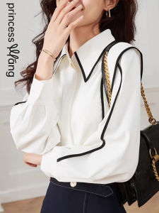 WANGGONGZHU | French Style Womens Shirt Design Sensation Niche Fashion Autumn New Style Princess Style Loose Fit Long Sleeve Pure Color