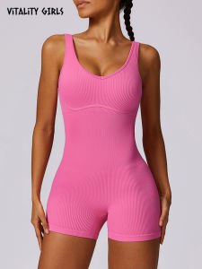 Vitality Girls Fashion High-Strength Sports Jumpsuit Thread Cinched Bodycon Yoga One-Piece Fitness Clothes