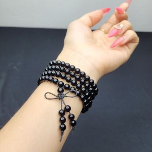Q663 Chuỗi 4v 108 Hạt Ngọc Agate Đen 6li 7A Mẫu Mới Thắt Dây Cát Tường Thủy và Mộc - Phong Thuỷ TUDO