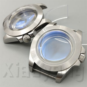 40mm Brushed Dive Watch Case AR Blue Domed Glass Stainless Steel Fixed Slope Bezel Fit NH34 NH35 36 ETA2824 PT5000 Movement