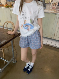 NIHAOKANONG | Quần Shorts Carô Nơ Vintage Mới Thiết Kế Cho Hè