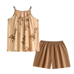 yuenei | Bộ đồ ngủ cotton nguyên chất có đệm ngực cho nữ Bộ đồ mặc nhà mùa hè thường ngày đi biển Áo vest không dây Quần short