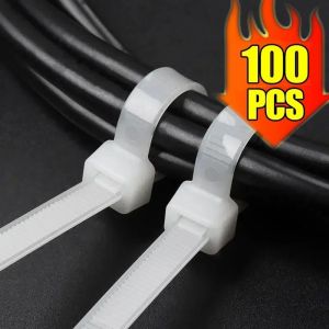 100PCS Black White Nylon Cable Ties Duty Self Locking Weatherproof High Temp Resistant Office Cable Ties Tangle Free Cable Faste