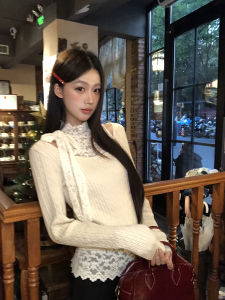 Lace Half-High Collar Sweater Womens Lazy High-End Feeling Winter Inner Wear Knitted Top Super Beautiful Commute Style