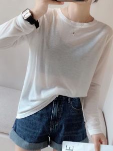 White Ice Silk Loose Long Sleeve T-Shirt Womens Summer New Style Thin Overhead Sun Protection Cover up Korean Style Commute