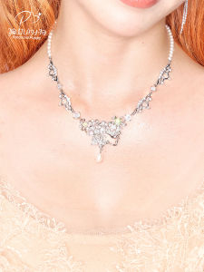 Green Flower 925 Sterling Silver Pearl Necklace Womens Unique Design Sensation Fashion Jewelry Pendant Necklace Lockbone Chain