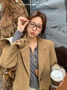 เสื้อสูทผ้าขนสัตว์ผสมสไตล์คลาสสิกสำหรับผู้หญิง MUKOK ฤดูใบไม้ร่วง ทรงเข้ารูป แขนยาว ปกเสื้อสูท กระดุมเดียว