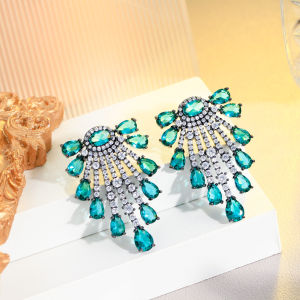 SEQUITO High Grade Women Dinner Nightclub Jewelry Statement Black Gold Plated Paved AAA Blue Water Drop Zirconia Crystal Boho Big Stud Earrings for Party Clothing Accessories SE685
