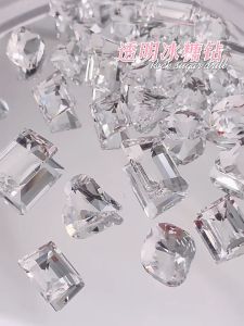 Clear Nail Rhinestone Super Flash Pointed Bottom Square Crooked Heart  Nails Art Jewelry Decorations 透明白色水晶尖底大钻 歪心超闪冰透