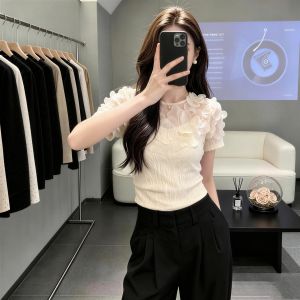 SHUAIYUE | Áo Thun Ôm Body Tay Bồng Họa Tiết Hoa Cho Mùa Hè