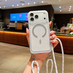 Necklace Cord Rope Lanyard Gradient Glitter Transparent Case For iPhone 17 16 15 Pro Max For Magsafe Wireless Charging Cover