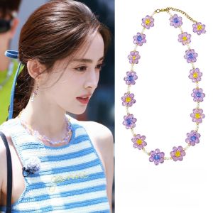 Handmade Purple Beads Necklace Womens Fashion Jewelry Luxury Sensation Summer New Arrival Lockbone Chain Flower Pattern