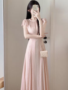 QFN | Elegant Mandarin Collar Flirty Sleeves Chiffon Dress