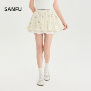SANFU | Chân Váy Ngắn Nếp Nhăn Cao Cổ Co Dãn Chống Thấu
