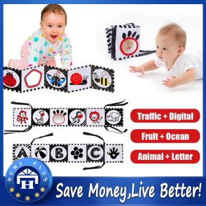 【Local delivery】 Black and White High Contrast Soft Cloth Book for Baby Infant Tummy Time Folding Educational Activity Cloth Book Crib Toys LZC-Soft-Book-5950-4