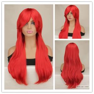 Long Wavy Cosplay Wig Red Rose Pink Black Blue Sliver Gray Brown Temperature Synthetic Hair Wigs for Women
