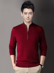 ROMON | Romon Mens Knitted Sweater Thickened Warm Pure Wool Half Zipper Slim Fit Winter Fashion City Casual Long Sleeve Woolen Sweater