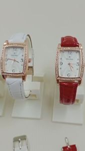 ROVINA DM1246 JAM TANGAN PERSEGI WANITA JAM CEWEK TALI KULIT GLOSSY BODY BINTIK PERMATA JAM TANGAN DELAPAN MARET