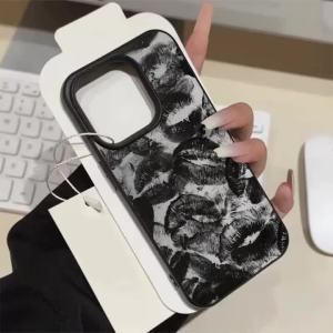 Ốp Điện Thoại TPU Mềm In Họa Tiết Vải Lanh Đen Dành Cho iPhone 17/16/15/14/13/12/11 Pro Max XS XR Plus Air Pro - Thiết Kế Da & Ngăn Đựng Thẻ