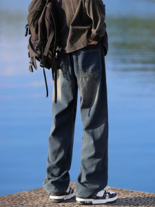 กางเกงยีนส์ทรงหลวมขาตรงสำหรับผู้ชาย กางเกงขายาวสไตล์อเมริกัน กางเกงยีนส์ทรงหลวมสไตล์ย้อนยุค กางเกงยีนส์ทรงหลวมสบาย ๆ สำหรับฤดูใบไม้ผลิและฤดูใบไม้ร่วง