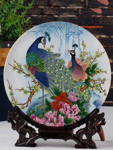 Jingdezhen Ceramic Peacock Peony Decorative Tray Home Office Living Room Bring In Wealth and Treasure TV Cabinet European Creative Crafts