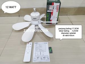 KIPAS GANTUNG REMOT 6 BALING PLUS BOHLAM LED / LED FAN LUBY 12W-15W