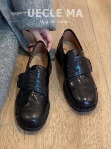 Giày Da Thật Phong Cách Retro Cho Nữ Đế Kép Loafer