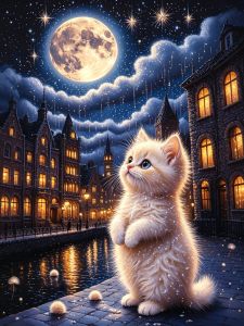 HUACAN Diamond Painting Cat Animal Personalized Gifts Mosaic House City Street Moon Full Drill Home Decor Handmade