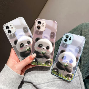 Hontinga Tempered Glass Casing Cases For Vivo V21 V21E V23 V23E 5G S1 Pro V11i V15 V20 Pro 2021 SE X70 Pro X80 Case Cute Cartoon Panda Phone Case  Back Cover Casing Hard Case