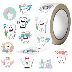 500 Sheets/roll Protect Teeth Cartoon Stickers For Kids Students Graffiti Laptop Stationery Cute Sticker Dental Clinic Gifts