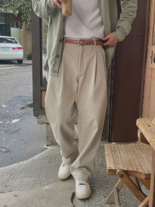 Quần Ống Đứng Màu Đào Cạp Cao Bằng Lụa Băng Phong Cách Nhật Bản Cổ Điển Quần Dài Thường Ngày Thanh Lịch Đi Làm