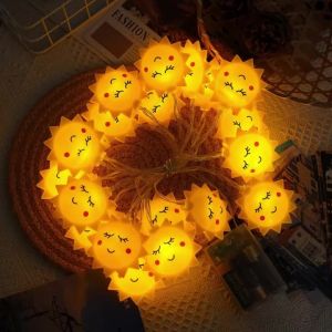 1PC 1.5M10LED Yellow Smiling Sun Light String Battery Powered Suitable for Childrens Bedroom Birthday Party Decoration
