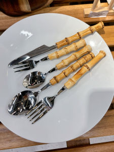 Đồ Ăn Nhẹ Bằng Thép Không Gỉ 304 Cầm Tay Bằng Tre Tự Nhiên Kiểu Trung Quốc Sáng Tạo Thìa Ăn Tối Nhỏ Thìa Ăn Tráng Miệng Thìa Ăn Tối