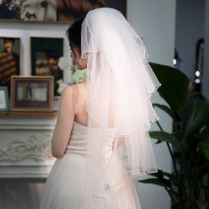 Brides Short Layered Flared Wedding Dress Headpiece Soft Tulle Material Marriage Registration Engagement Photo Prop