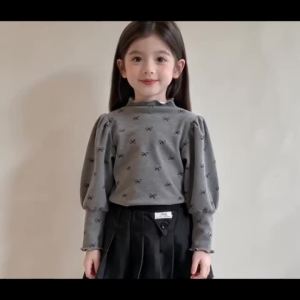 Sonkpuel | Áo Thun Họa Tiết Nơ Hoạt Hình Cho Bé Gái Thời Trang Thu Đông Áo Sơ Mi Đan Len Sành Điệu Quần Áo Trẻ Em Đúng Cỡ 1-12 Tuổi