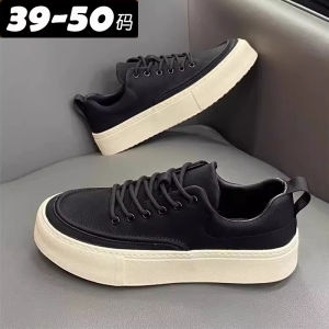 Large Size Low Cut Breathable Leather Mens Casual Shoes Comfortable Soft Bottom Retro Versatile Rubber Outsole round Toe