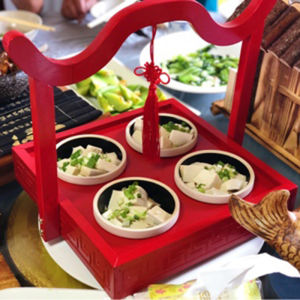 Handheld Wooden Plate Box Three Grids Four Grids Chinese Style Rural Tourism Special Catering Dish Hotel Front Desk Supplies