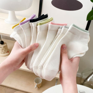 White Spliced Short Socks for Women Spring Summer Autumn Thin Style Invisible Sweet Style Home Comfortable Breathable Socks