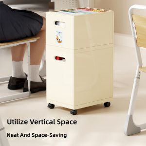 RA Wheeled Storage Box Under Desk Student Book Container with Lid Dustproof Plastic Organizer AR