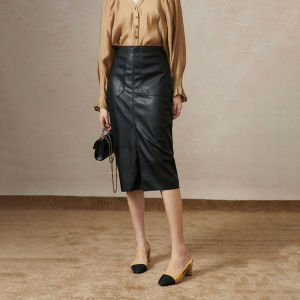 Kiki Black High Waist Straight Cut Mini Skirt Slimming Wrap around Design Korean Style Polyester Fabric Commute Fashion