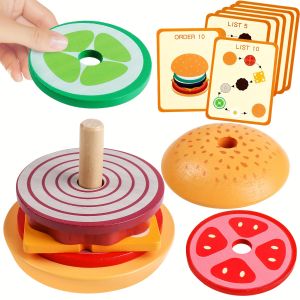 Montessori Toys For 3 Year Old Wooden Burger Sorting Stacking Toys For Toddlers Preschool Educational Toys Fine Motor Toys For Kids Boys Girls